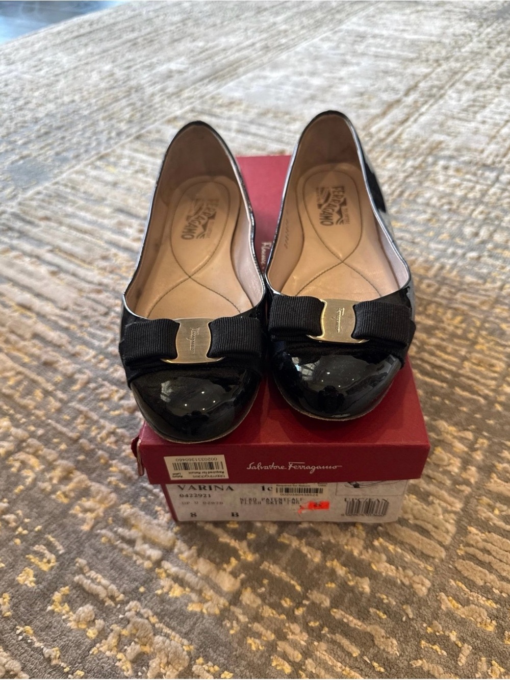 Salvatore Ferragamo Black Patent Varina Flats